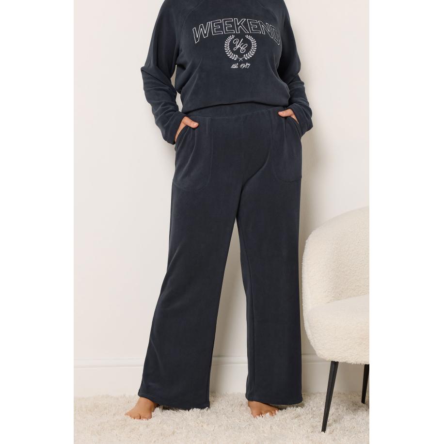 Yours Marineblauwe Fleecebroek Met Wijde Pijpen Size 66-68 Blauw