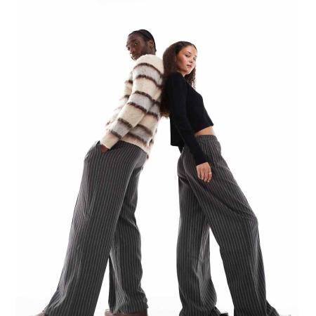 Reclaimed Genderneutrale gestreepte broek-Zwart