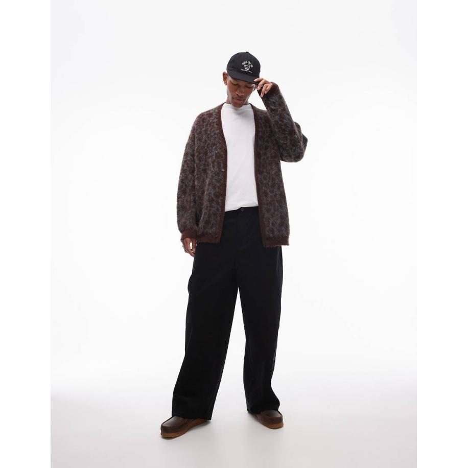 Topman - Corduroy broek met wijde pijpen in zwart Zwart