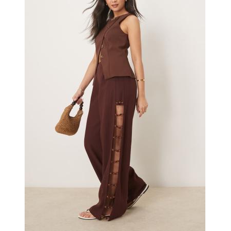 VRG GRL Tia Broek van linnenmix met kralen in bordeauxrood