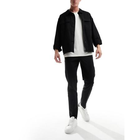 ASOS DESIGN - Nette slim-fit broek van linnenmix in zwart
