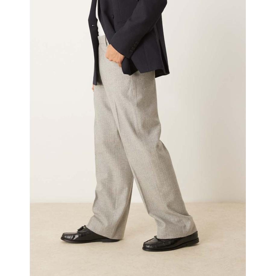 ASOS DESIGN - Nette broek van wolmix met wijde pijpen en krijtstreep in lichtgrijs Grijs