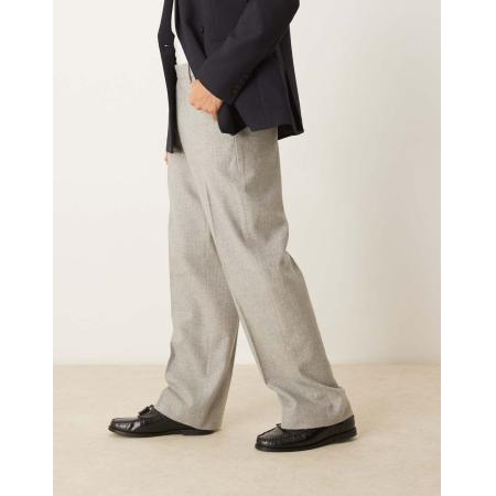 ASOS DESIGN - Nette broek van wolmix met wijde pijpen en krijtstreep in lichtgrijs