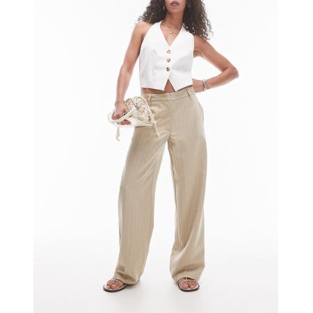 Topshop Gestreepte broek met lage taille in zandkleur-Groen