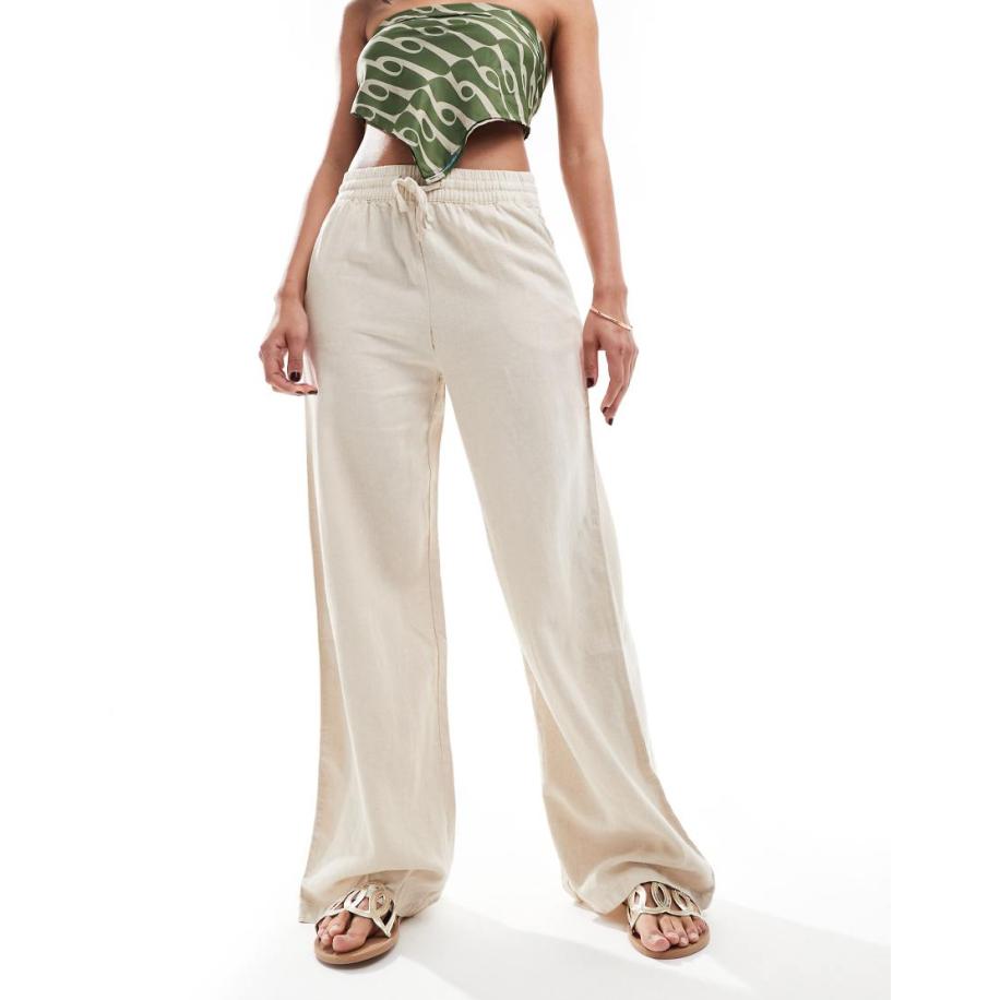 JDY Broek van linnenmix met wijde pijpen in beige, deel van co-ord set-Neutraal Multicolor