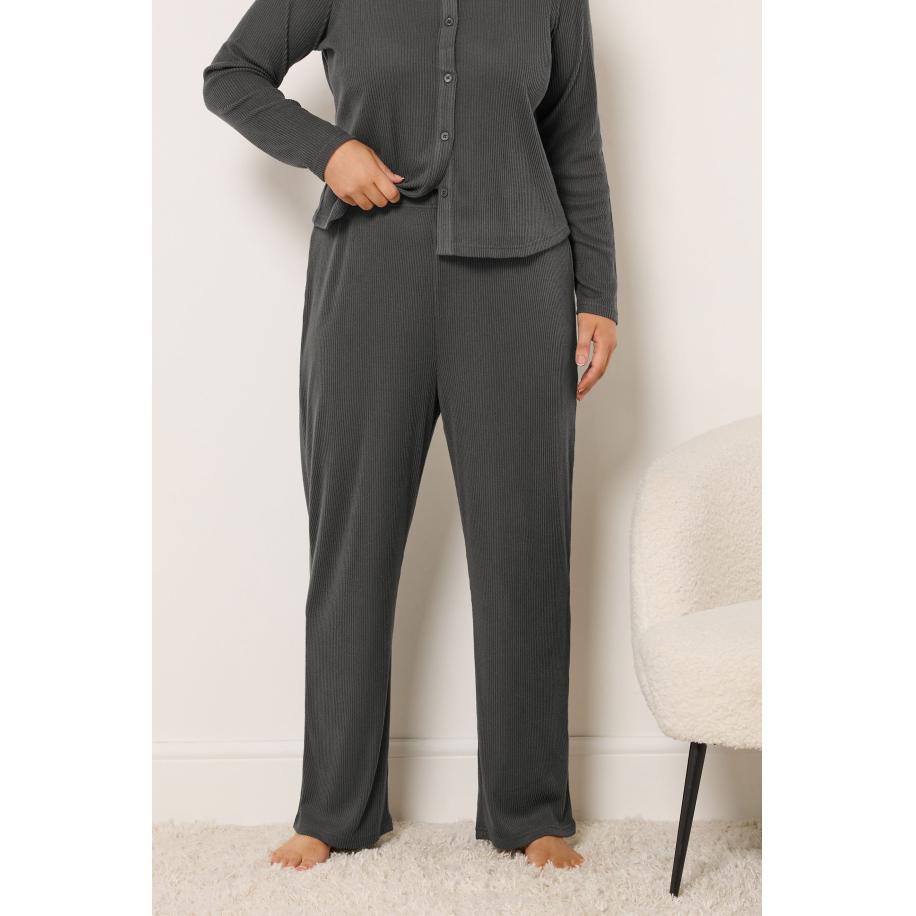 Yours Antracietgrijze Geribbelde Wijdbeense Broek Size 58-60 Grijs