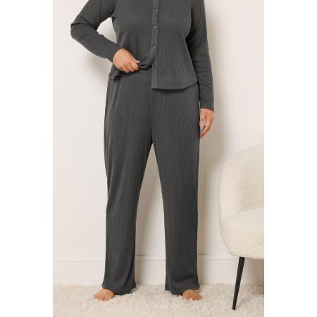 Yours Antracietgrijze Geribbelde Wijdbeense Broek Size 58-60