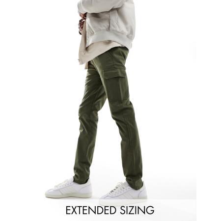 ASOS DESIGN - Skinny cargobroek in kaki-Groen