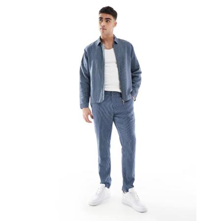 New Look - Gestreepte broek van linnenmix in marineblauw, deel van co-ord set