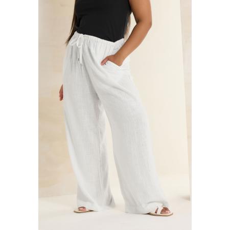 Yours Broek Van Linnenmix Met Wijde Pijpen In Wit Size 62-64