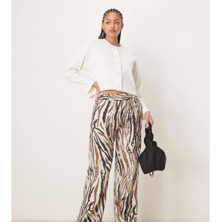 JDY Tall Broek met wijde pijpen in abstracte zebraprint-Wit
