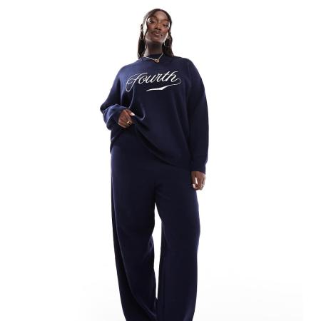 4th & Reckless Plus Gebreide broek met wijde pijpen in marineblauw, deel van co-ord set