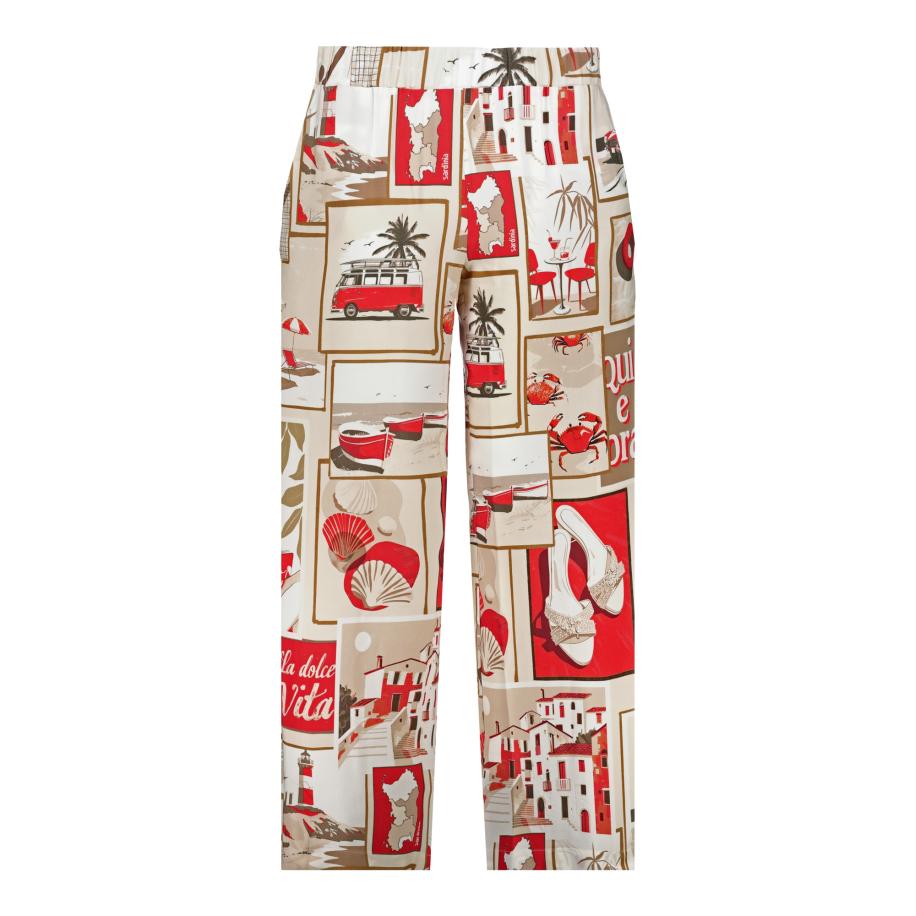 Monari monari Broek ecru / kaki / rood / zwart -