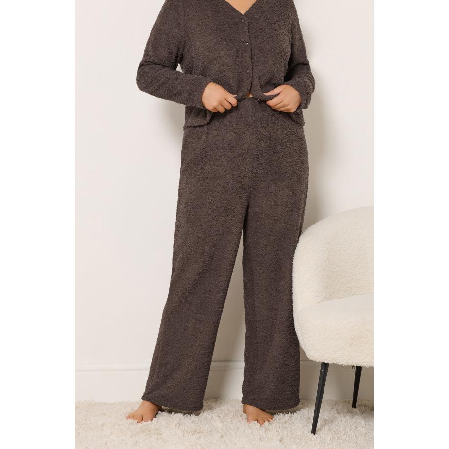 Yours Chocoladebruine Chenille Broek Met Wijde Pijpen Size 58-60 Bruin