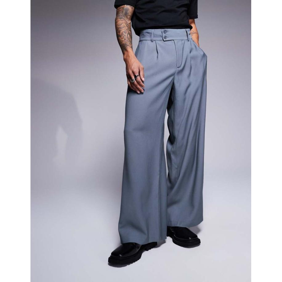 ASOS DESIGN - Losvallende nette broek met brede tailleband in grijs Grijs