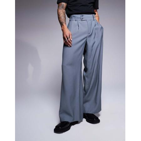 ASOS DESIGN - Losvallende nette broek met brede tailleband in grijs