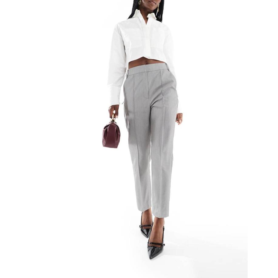 ASOS DESIGN Elegante, cropped broek met hoge taille in grijs Grijs