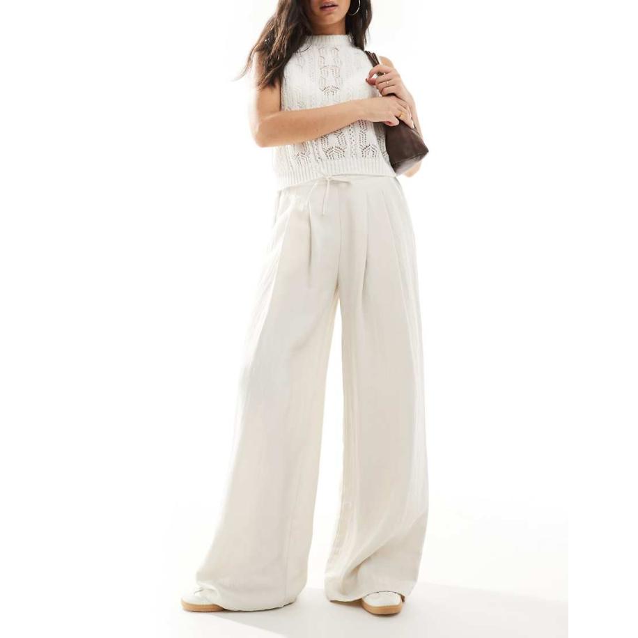 Stradivarius Broek met trekkoord en wijde pijpen in stone-Neutraal Multicolor