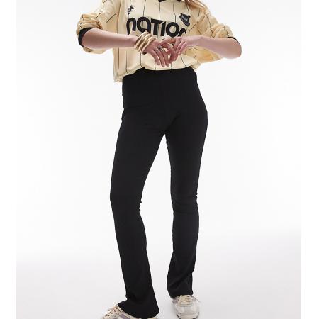 Topshop Petite Skinny geribbelde flares in zwart