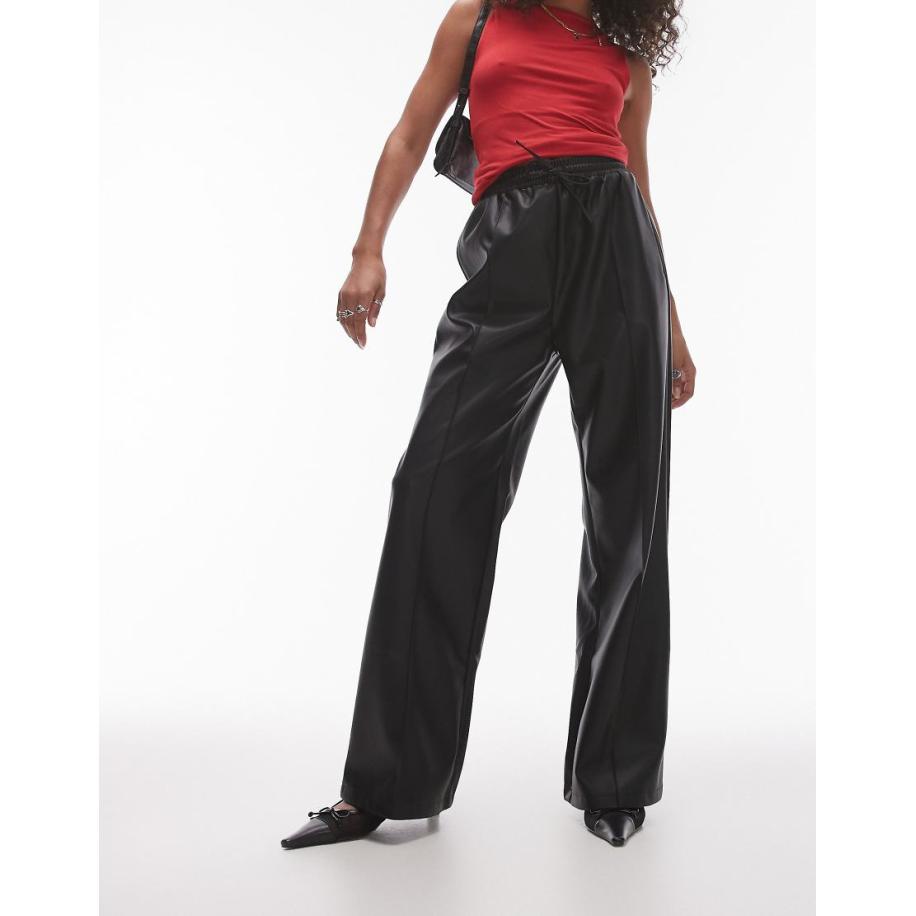 Topshop Joggingbroek van imitatieleer in zwart Zwart