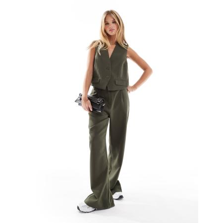 Pieces Elegante broek in kaki, deel van co-ord set-Groen