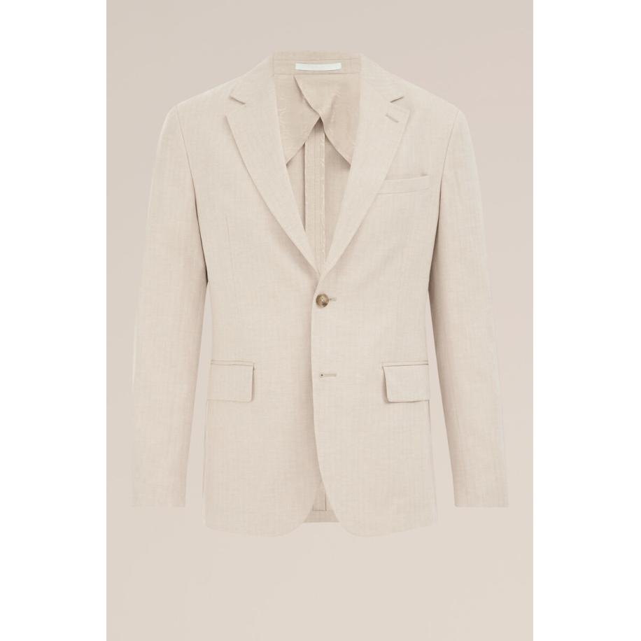 Van Gils heren blazer met stretch en visgraatmotief - Slim Fit - Beige - Katoen - Maat: 50 Bruin
