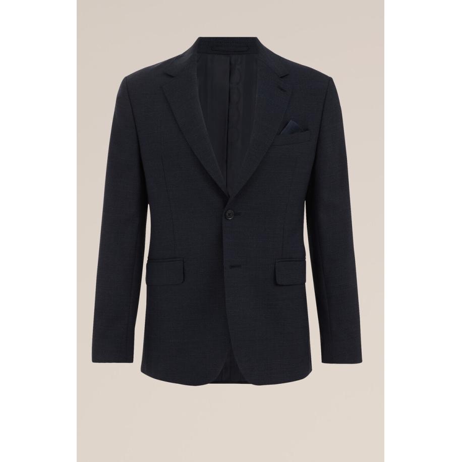 Van Gils - Premium wol mix blazer met structuur - Slim Fit - Donkerblauw - Maat: 46 Blauw