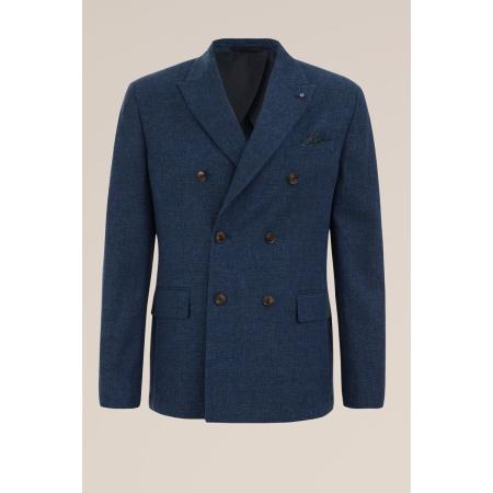 WE Fashion Heren Slim fit double breasted blazer van linnenmix - Slim Fit - Donkerblauw - Maat: 52