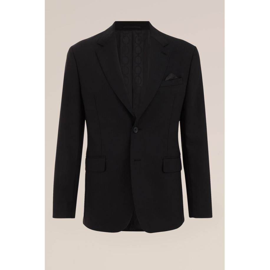 Van Gils heren premium wol mix blazer met structuur - Slim Fit - Zwart - Maat: 46 Zwart