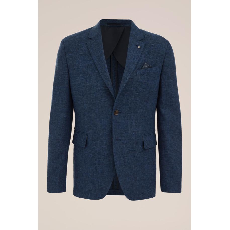 WE Fashion Heren Slim fit blazer van linnenmix - Slim Fit - Donkerblauw - Maat: 52 Blauw