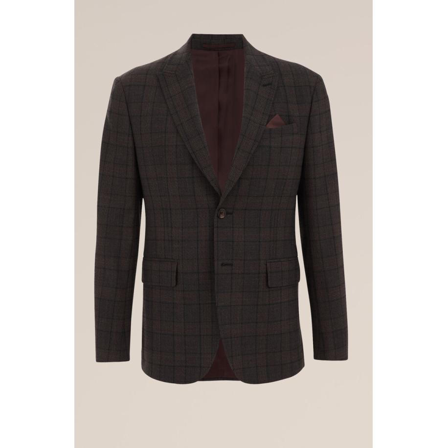 Van Gils heren premium wol mix blazer met ruitdessin - Slim Fit - Bruin - Maat: 46 Bruin