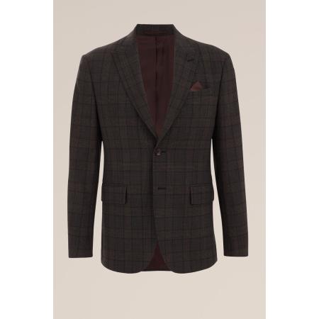 Van Gils heren premium wol mix blazer met ruitdessin - Slim Fit - Bruin - Maat: 46