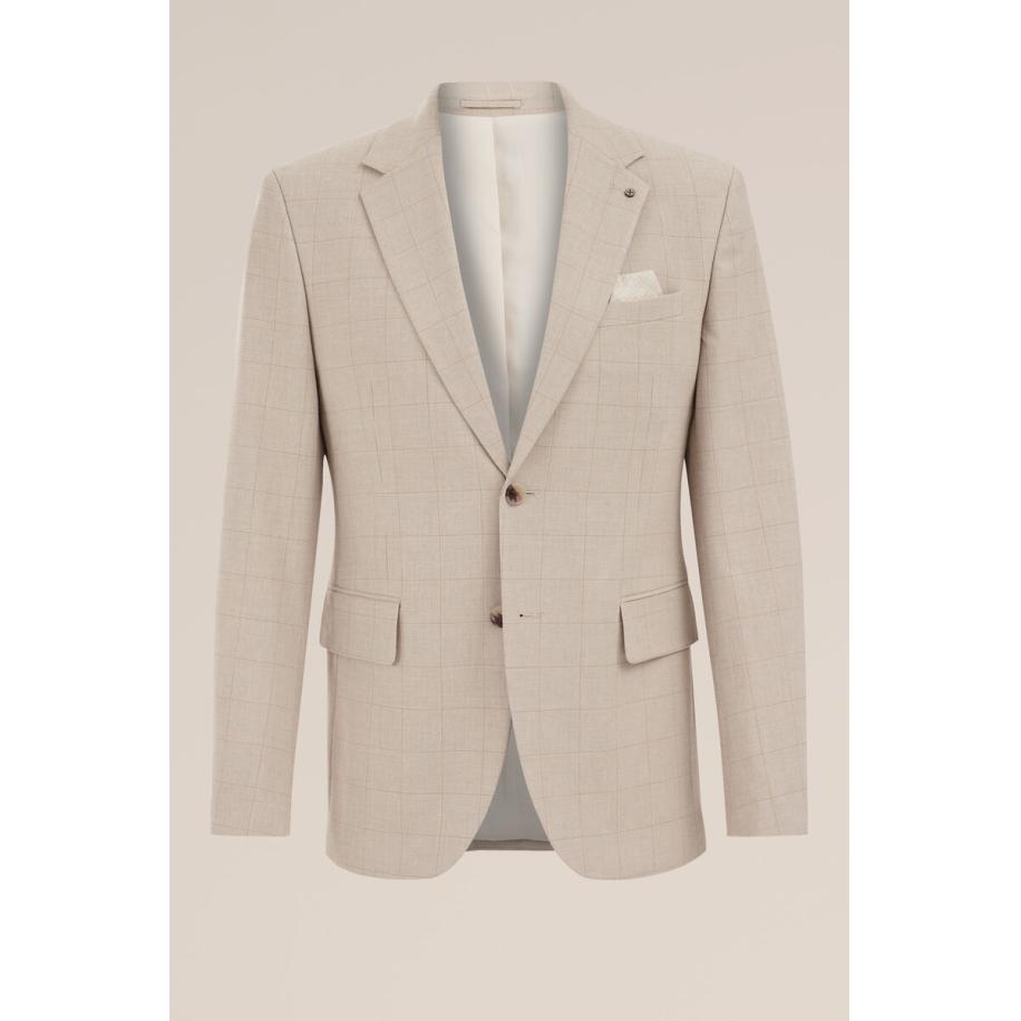 WE Fashion Heren subtiel geruite blazer met stretch - Slim Fit - Beige - Maat: 50 Bruin