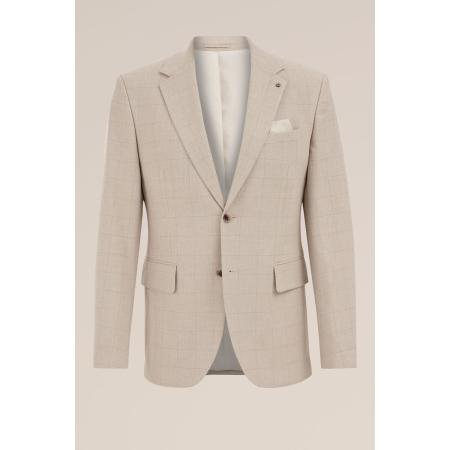 WE Fashion Heren subtiel geruite blazer met stretch - Slim Fit - Beige - Maat: 50