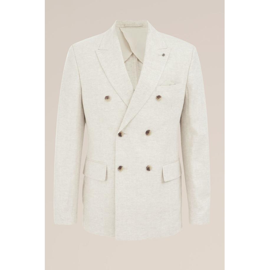 WE Fashion Heren Slim fit double breasted blazer van linnenmix - Slim Fit - Beige - Linnen - Maat: 52 Bruin