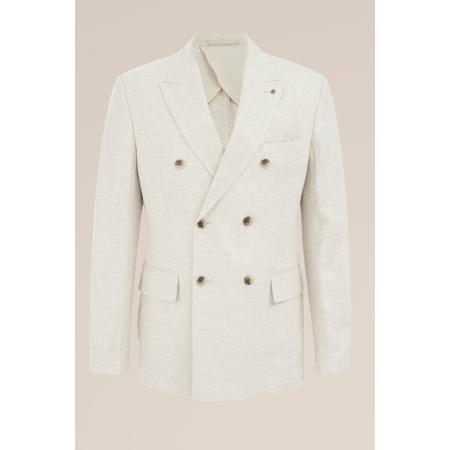 WE Fashion Heren Slim fit double breasted blazer van linnenmix - Slim Fit - Beige - Linnen - Maat: 52