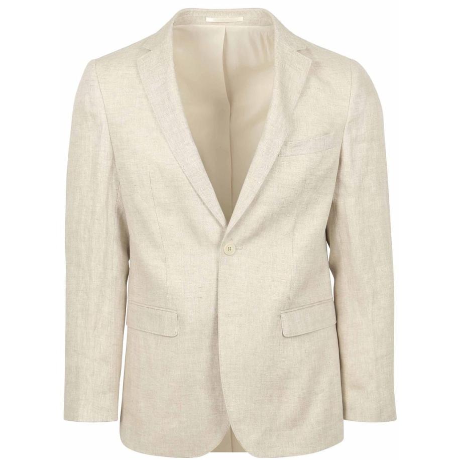 Suitable Blazer Linnen Herringbone Ecru Bruin