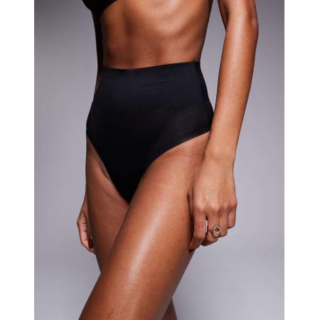 ASOS DESIGN Contouring String met hoge taille en medium ondersteuning in zwart met mesh