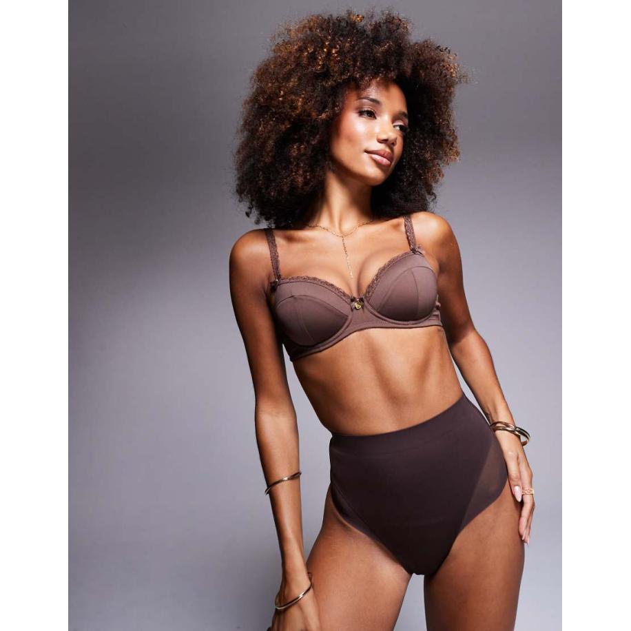 ASOS DESIGN Medium corrigerende en vormgevende string van mesh met hoge taille in bruin Bruin