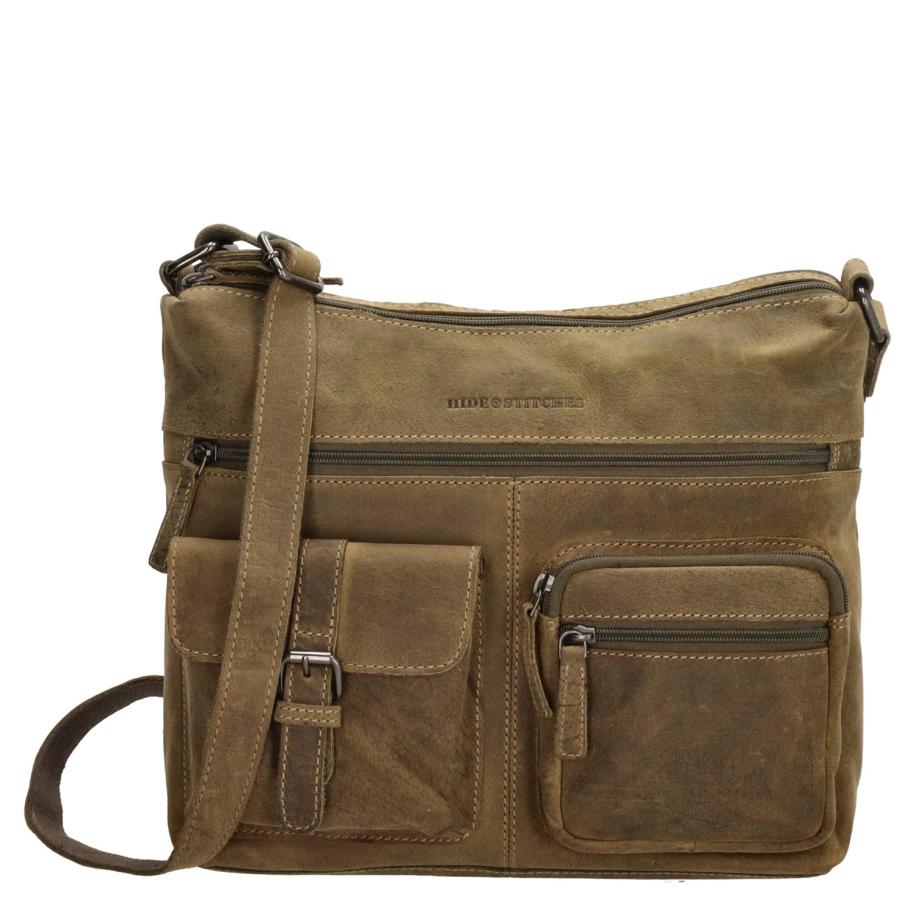 Hide & Stitches Idaho Shoulderbag olivegreen Groen