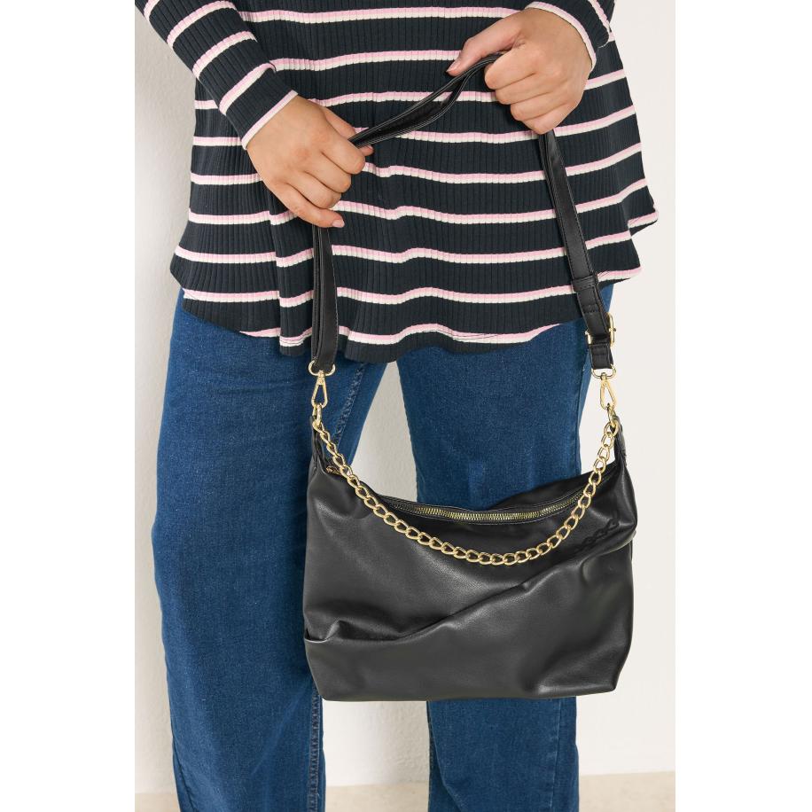 Yours Black Ruched Chain Detail Shoulder Bag Size One Size Zwart