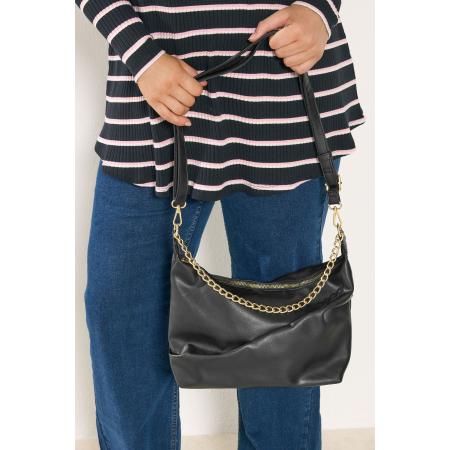 Yours Black Ruched Chain Detail Shoulder Bag Size One Size