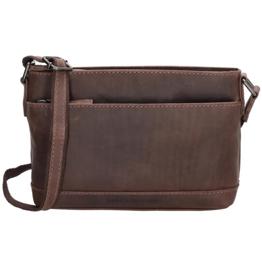 Hide & Stitches Japura Schoudertas Breed Donkerbruin Bruin