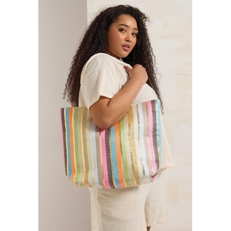 Yours Pink Woven Stripe Tote Bag Size One Size Roze