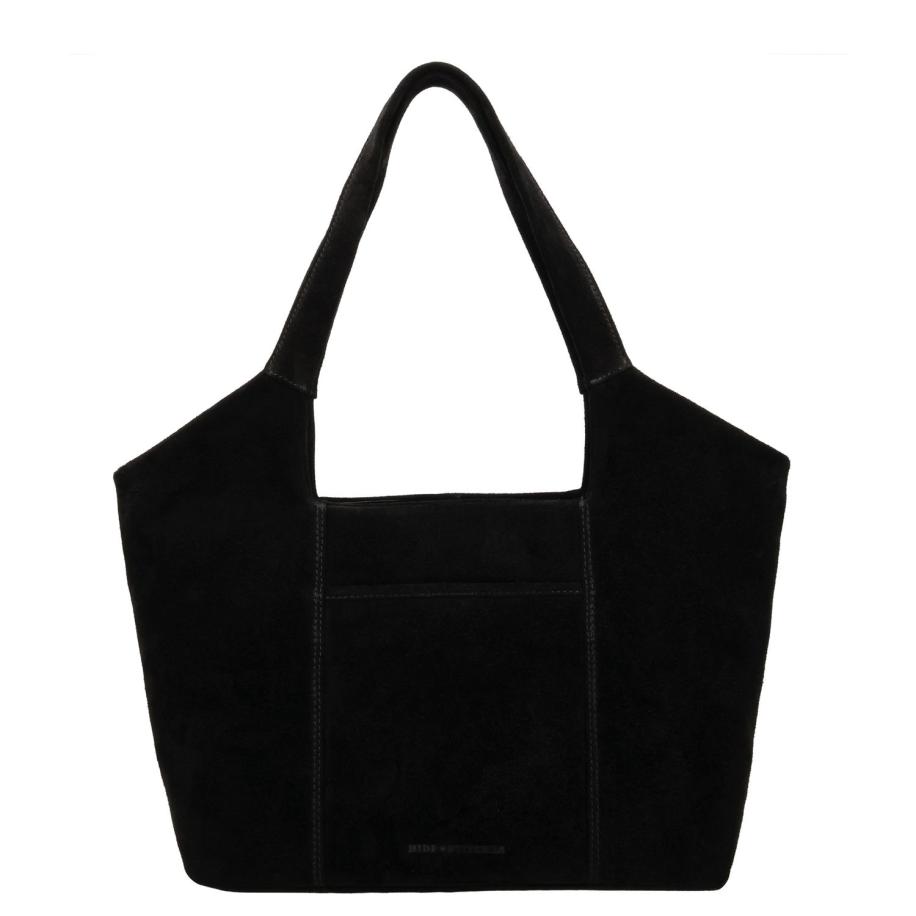 Hide & Stitches Suede Shoulderbag black Zwart