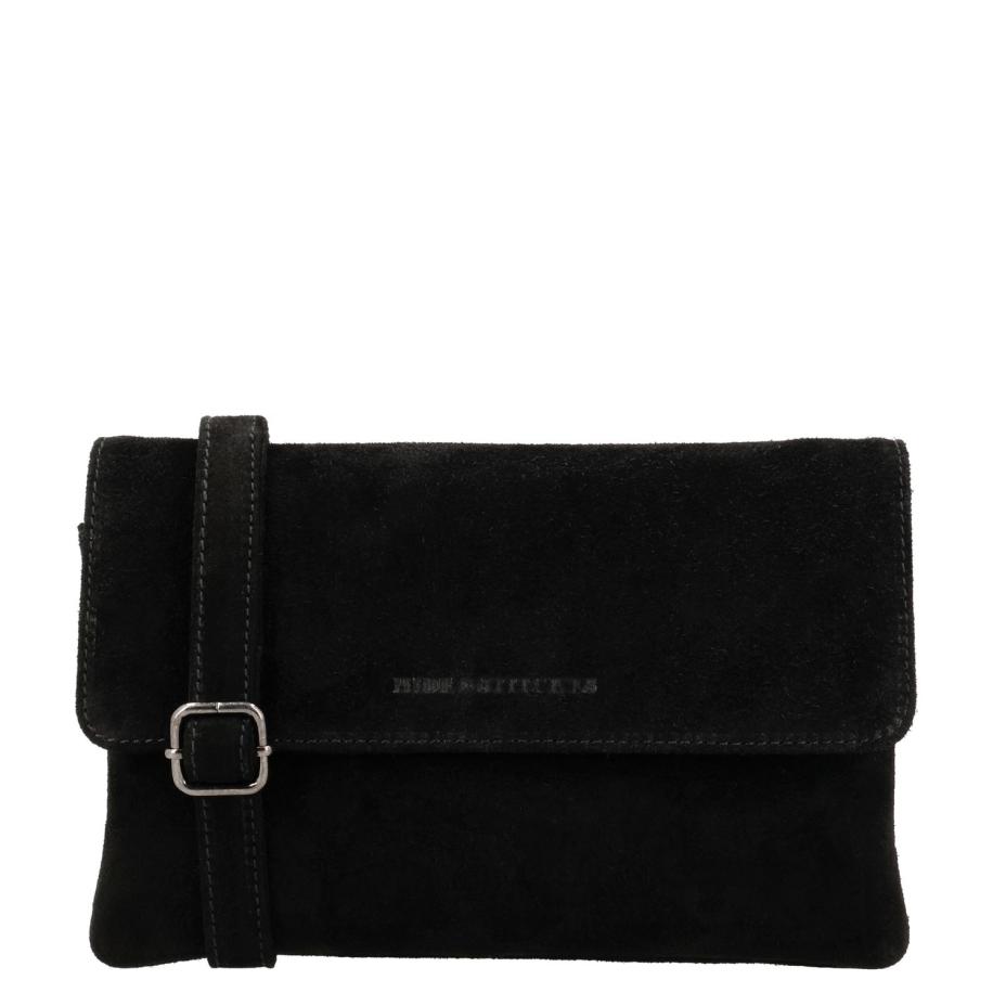 Hide & Stitches Suede Shoulderbag black Zwart