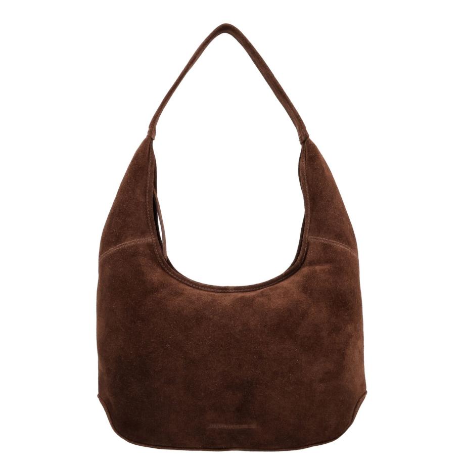 Hide & Stitches Suede Shoulderbag dark brown Bruin
