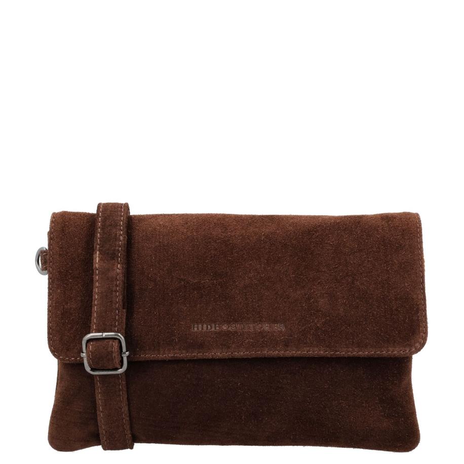 Hide & Stitches Suede Shoulderbag dark brown Bruin