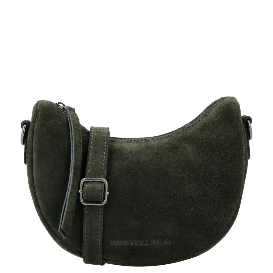 Hide & Stitches Suede Shoulderbag olive green Groen