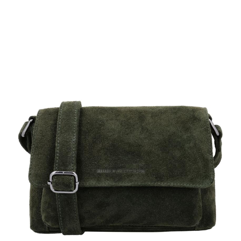 Hide & Stitches Suede Shoulderbag olive green Groen